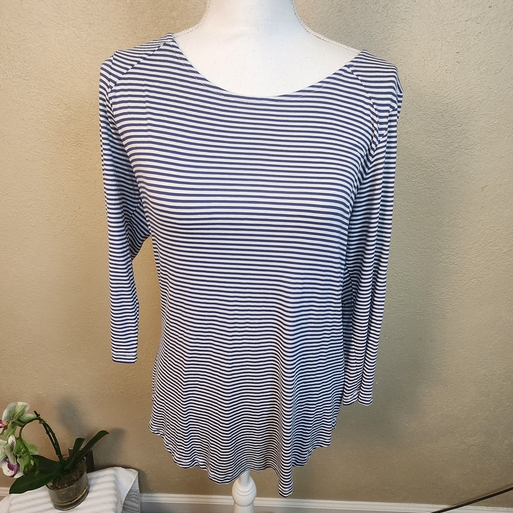Kit + Sky Navy and White Striped Long Sleeve Tee Large NWT (5742)